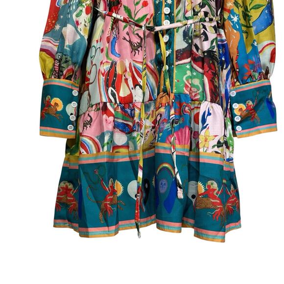 Boho Graffiti M Button Party Dress Novelty All-Over Fantasy Print Flounce Hem - Picture 4 of 9